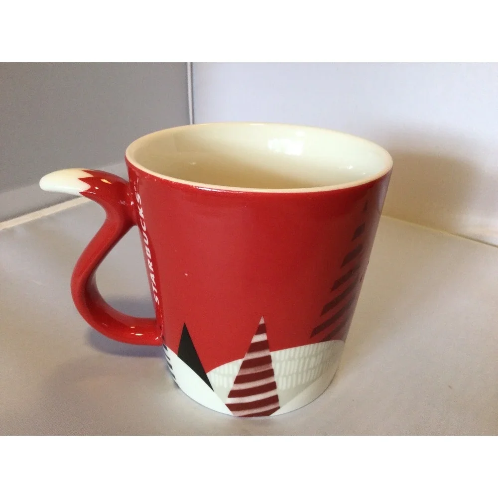 2016 Starbucks Red Fox With Tail Handle Winter 12oz Coffee Mug Cup Red & White